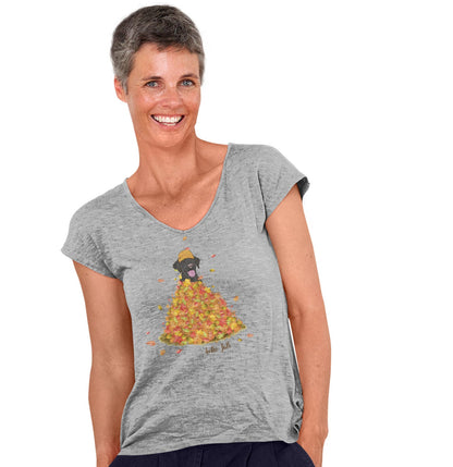 Leaf Pile and Black Lab - Women's V-Neck T-Shirt