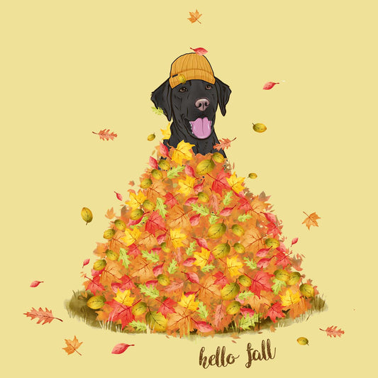 Leaf Pile and Black Lab - Adult Unisex T-Shirt