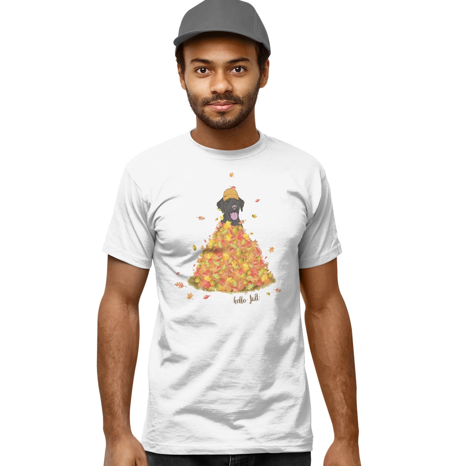 Leaf Pile and Black Lab - Adult Unisex T-Shirt