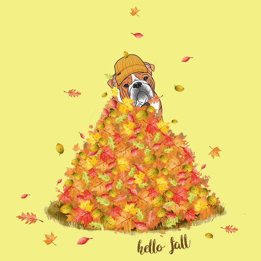 Leaf Pile and Bulldog - Women's Fitted T-Shirt