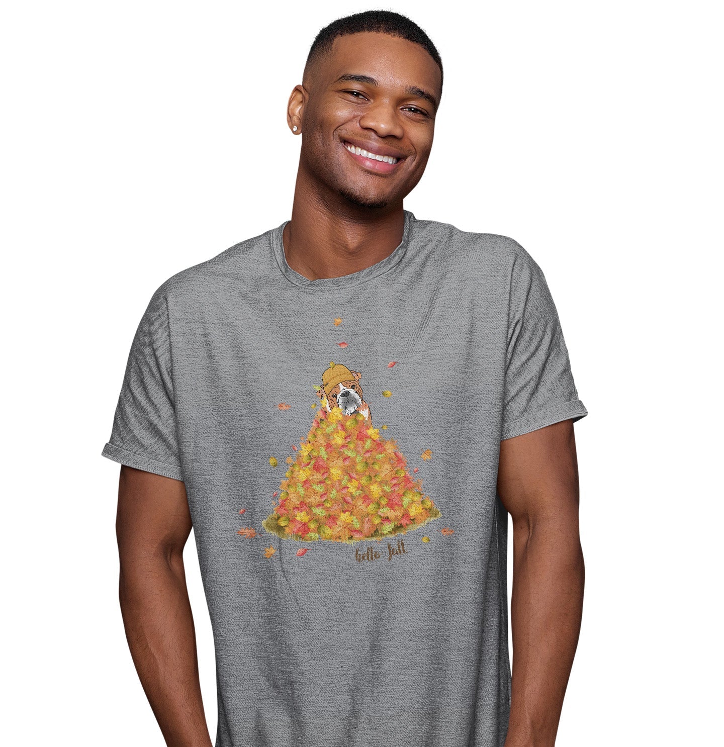 Leaf Pile and Bulldog - Adult Unisex T-Shirt