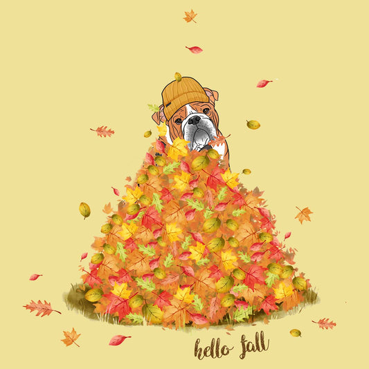 Leaf Pile and Bulldog - Adult Unisex T-Shirt