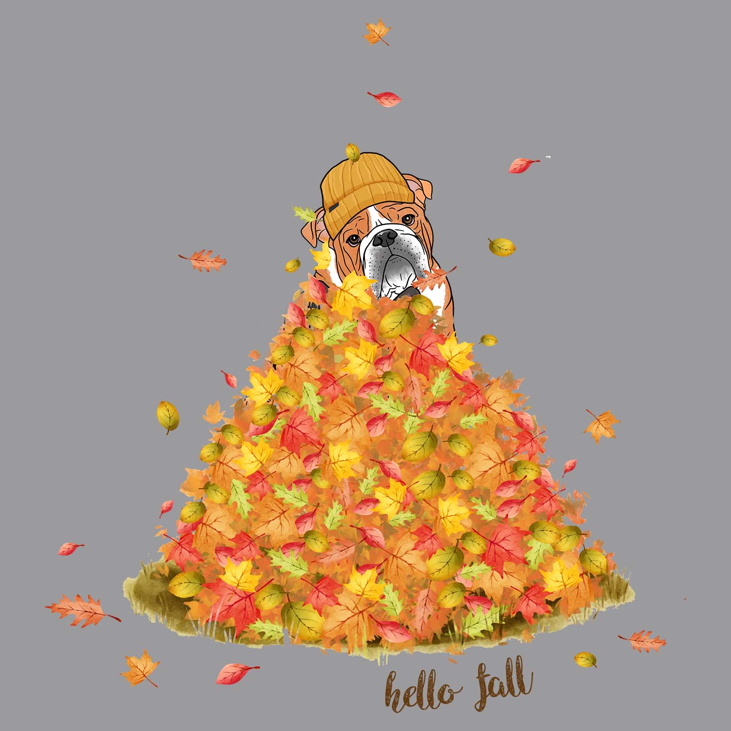 Leaf Pile and Bulldog - Adult Unisex Hoodie Sweatshirt