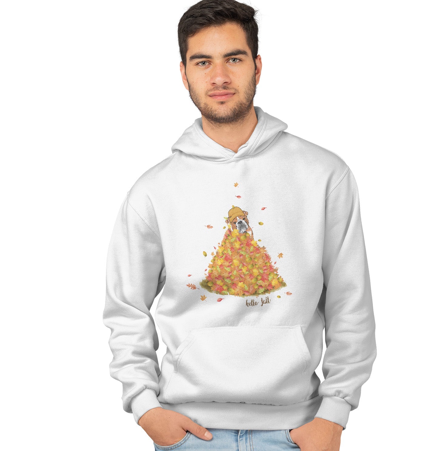 Leaf Pile and Bulldog - Adult Unisex Hoodie Sweatshirt