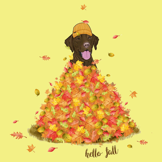 Leaf Pile and Chocolate Lab - Women's Fitted T-Shirt