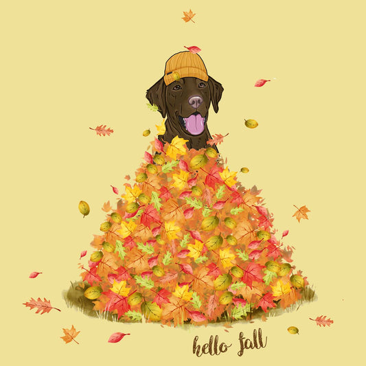 Leaf Pile and Chocolate Lab - Adult Unisex T-Shirt