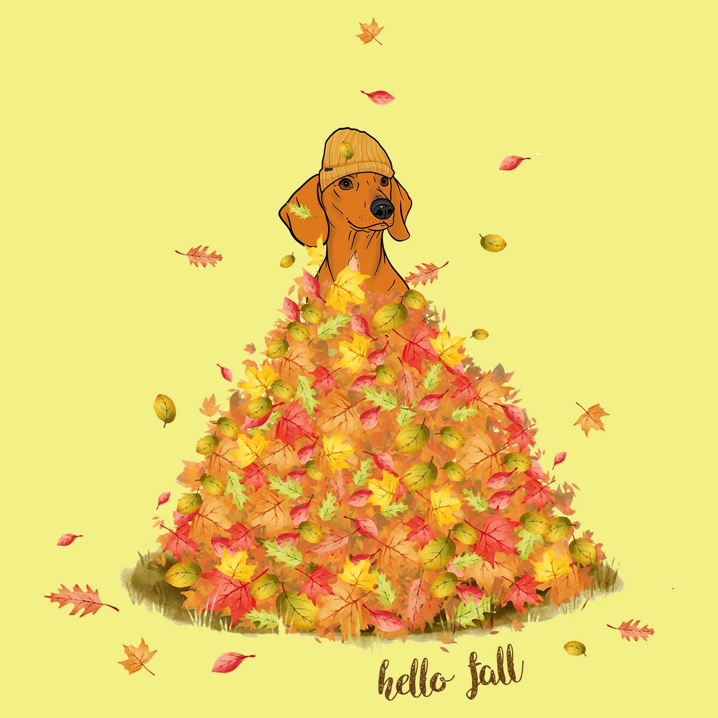 Leaf Pile and Dachshund - Women's Fitted T-Shirt