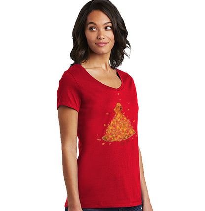 Leaf Pile and Dachshund - Women's V-Neck T-Shirt