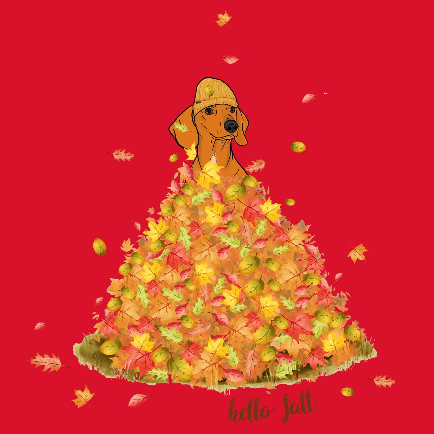 Leaf Pile and Dachshund - Women's V-Neck T-Shirt