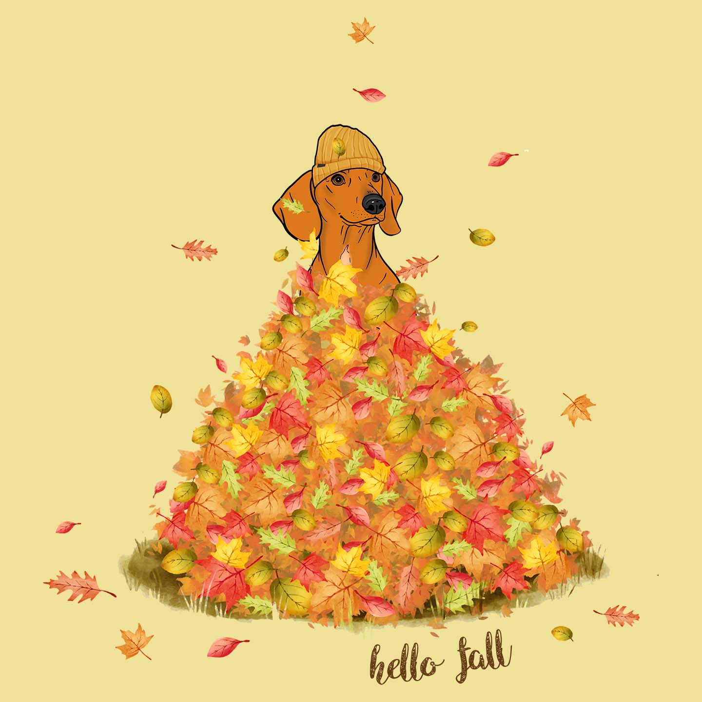 Leaf Pile and Dachshund - Adult Unisex T-Shirt