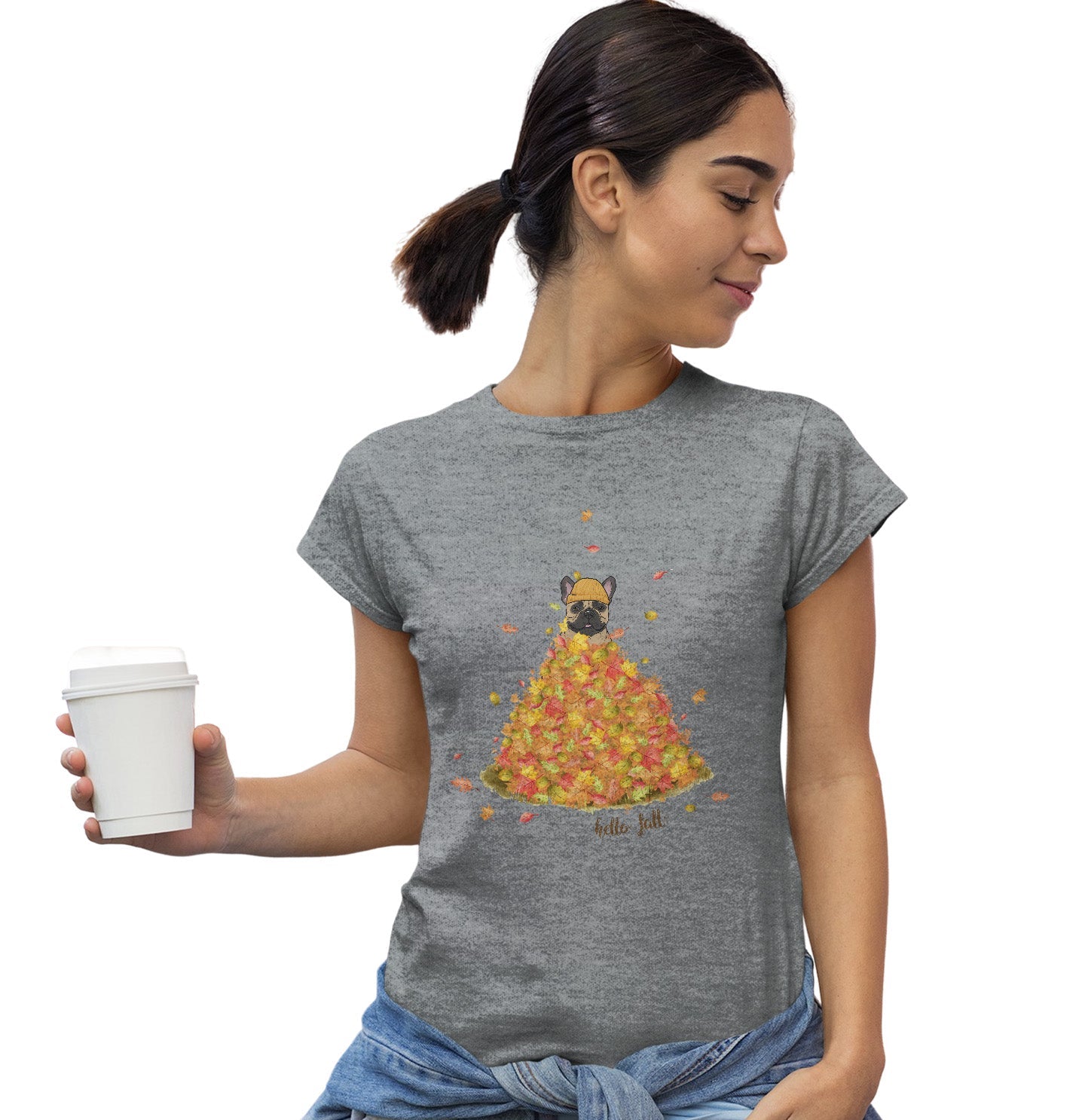 Leaf Pile and Frenchie - Women's Fitted T-Shirt