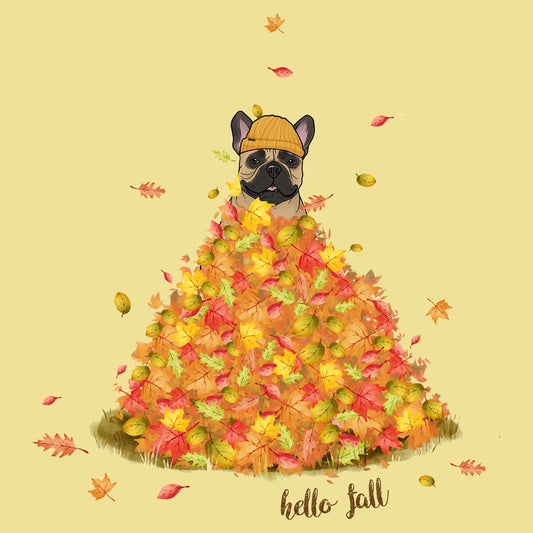 Leaf Pile and Frenchie - Adult Unisex T-Shirt