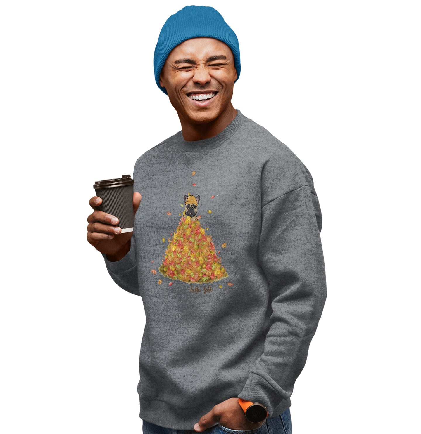 Leaf Pile and Frenchie - Adult Unisex Crewneck Sweatshirt