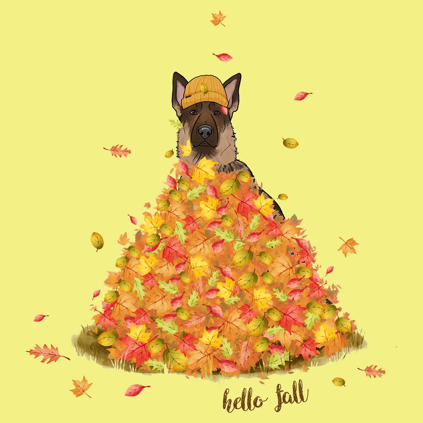 Leaf Pile and German Shepherd - Women's Fitted T-Shirt