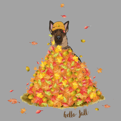 Leaf Pile and German Shepherd - Women's V-Neck Long Sleeve T-Shirt