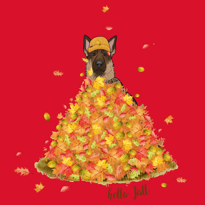 Leaf Pile and German Shepherd - Women's V-Neck T-Shirt