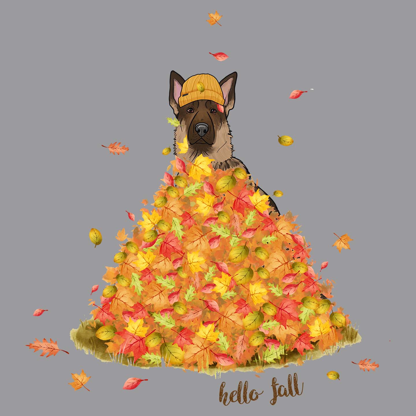 Leaf Pile and German Shepherd - Adult Unisex Hoodie Sweatshirt