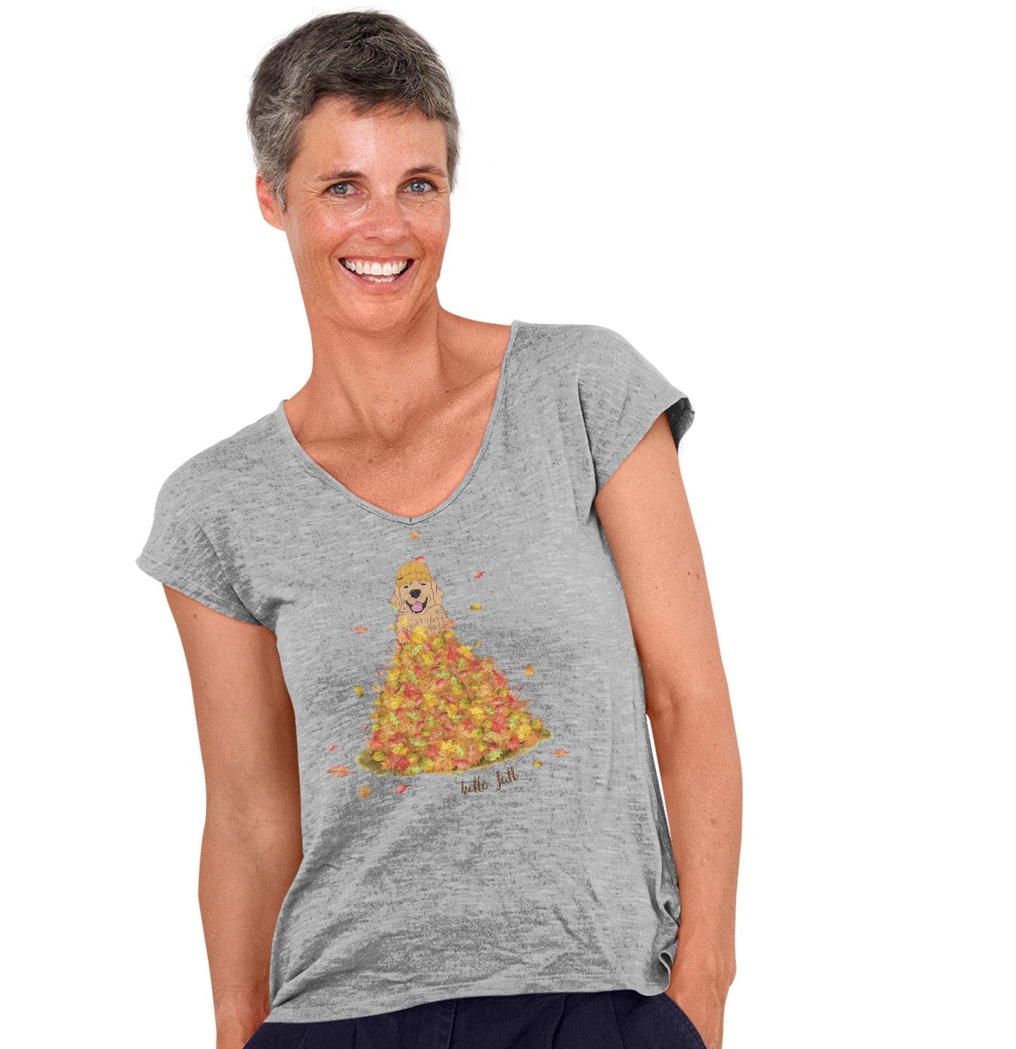 Leaf Pile and Golden - Women's V-Neck T-Shirt