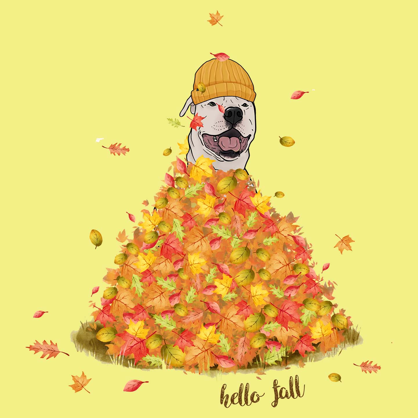 Leaf Pile and Pit Bull - Women's Fitted T-Shirt