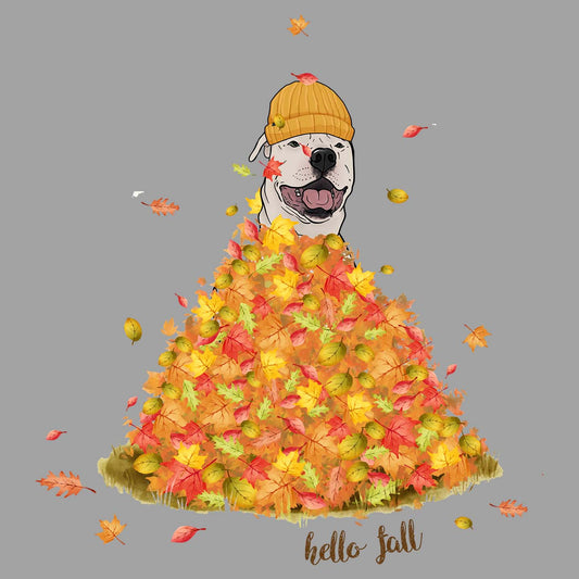 Leaf Pile and Pit Bull - Women's V-Neck Long Sleeve T-Shirt
