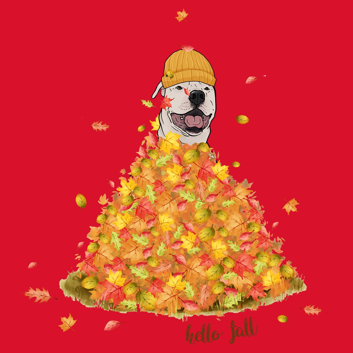 Leaf Pile and Pit Bull - Women's V-Neck T-Shirt