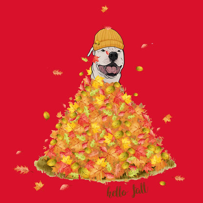 Leaf Pile and Pit Bull - Women's V-Neck T-Shirt