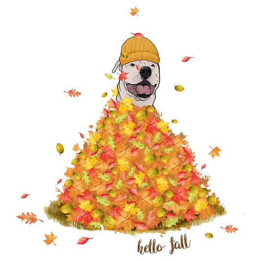Leaf Pile and Pit Bull - Adult Unisex Long Sleeve T-Shirt