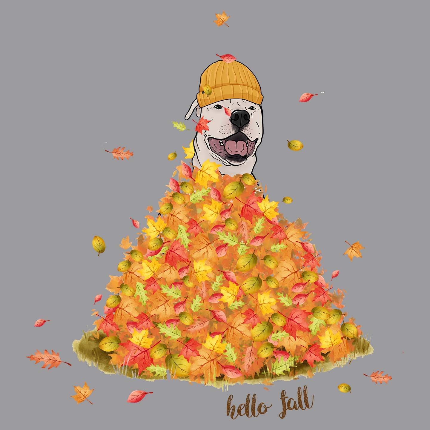 Leaf Pile and Pit Bull - Adult Unisex Hoodie Sweatshirt
