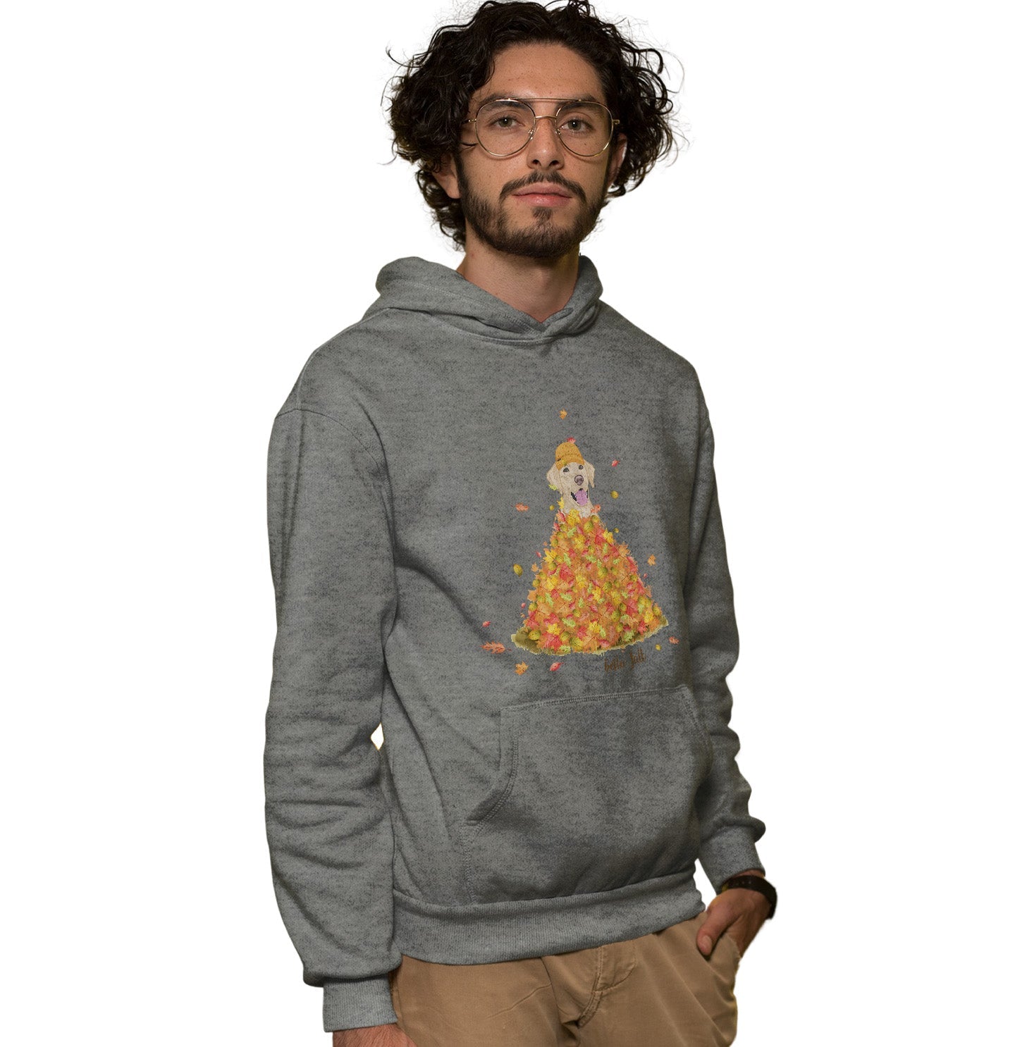 Leaf Pile and Yellow Lab - Adult Unisex Hoodie Sweatshirt