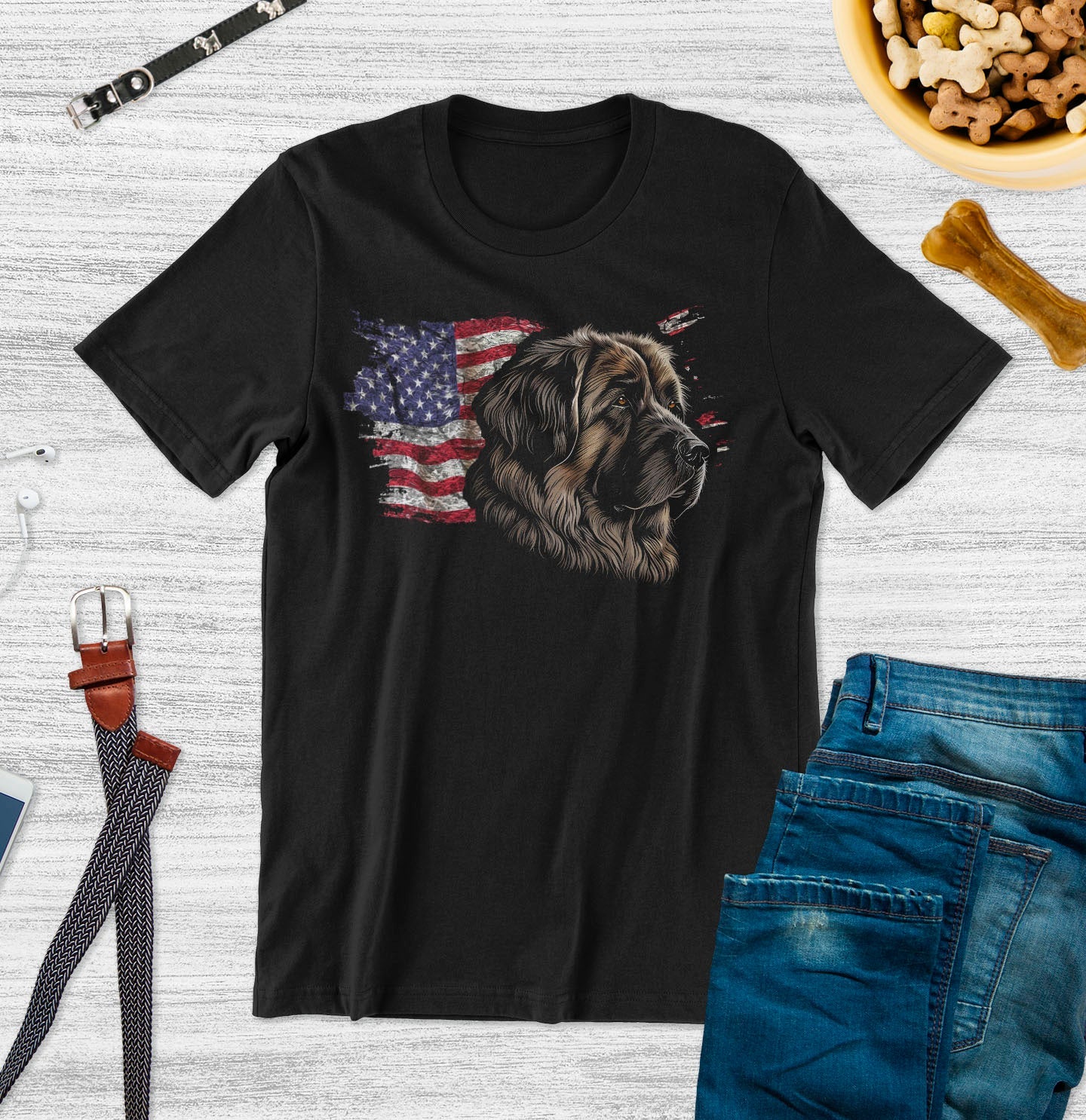 Patriotic Leonberger American Flag - Adult Unisex T-Shirt
