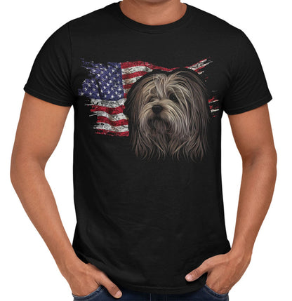 Patriotic Lhasa Apso American Flag - Adult Unisex T-Shirt