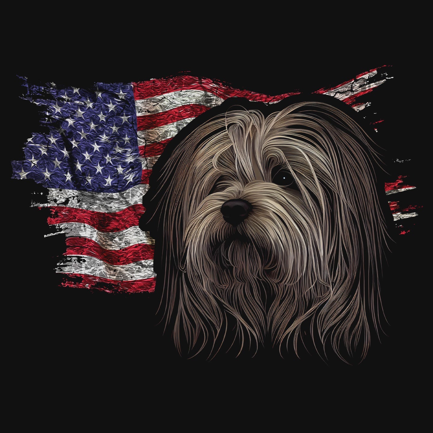 Patriotic Lhasa Apso American Flag - Women's V-Neck T-Shirt