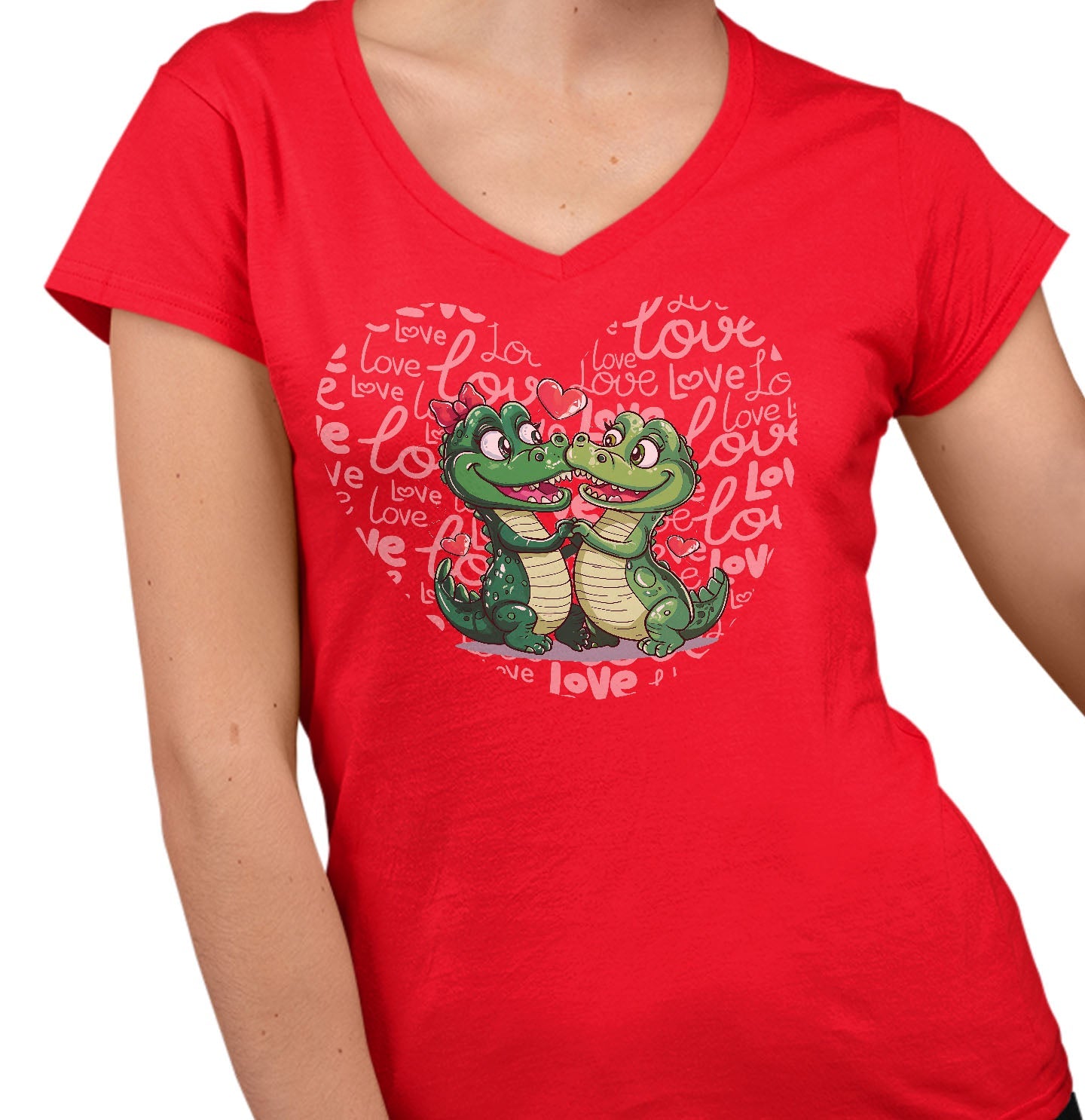 Alligator Love Heart - Women's V-Neck T-Shirt