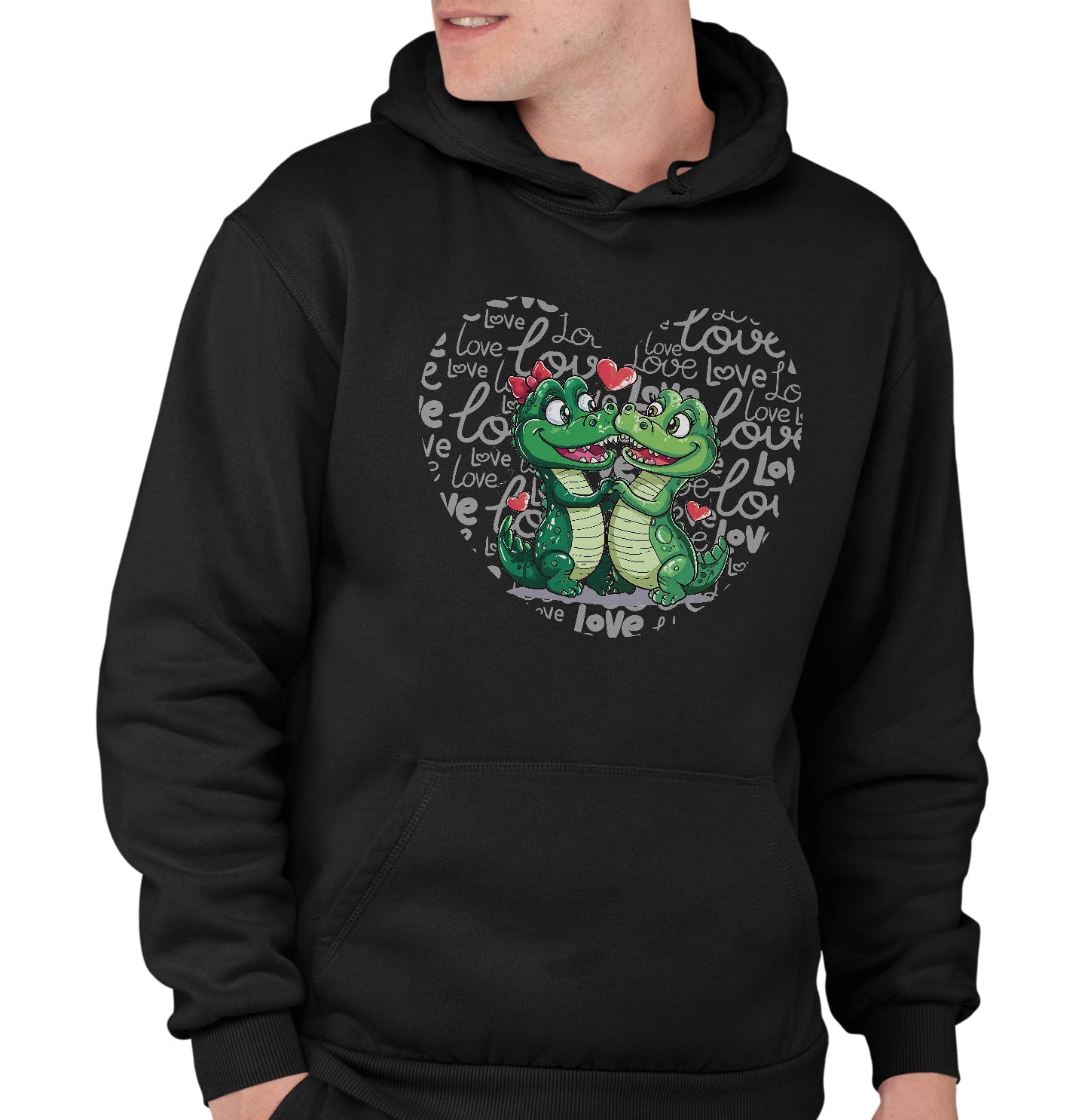 Alligator Love Heart - Adult Unisex Hoodie Sweatshirt