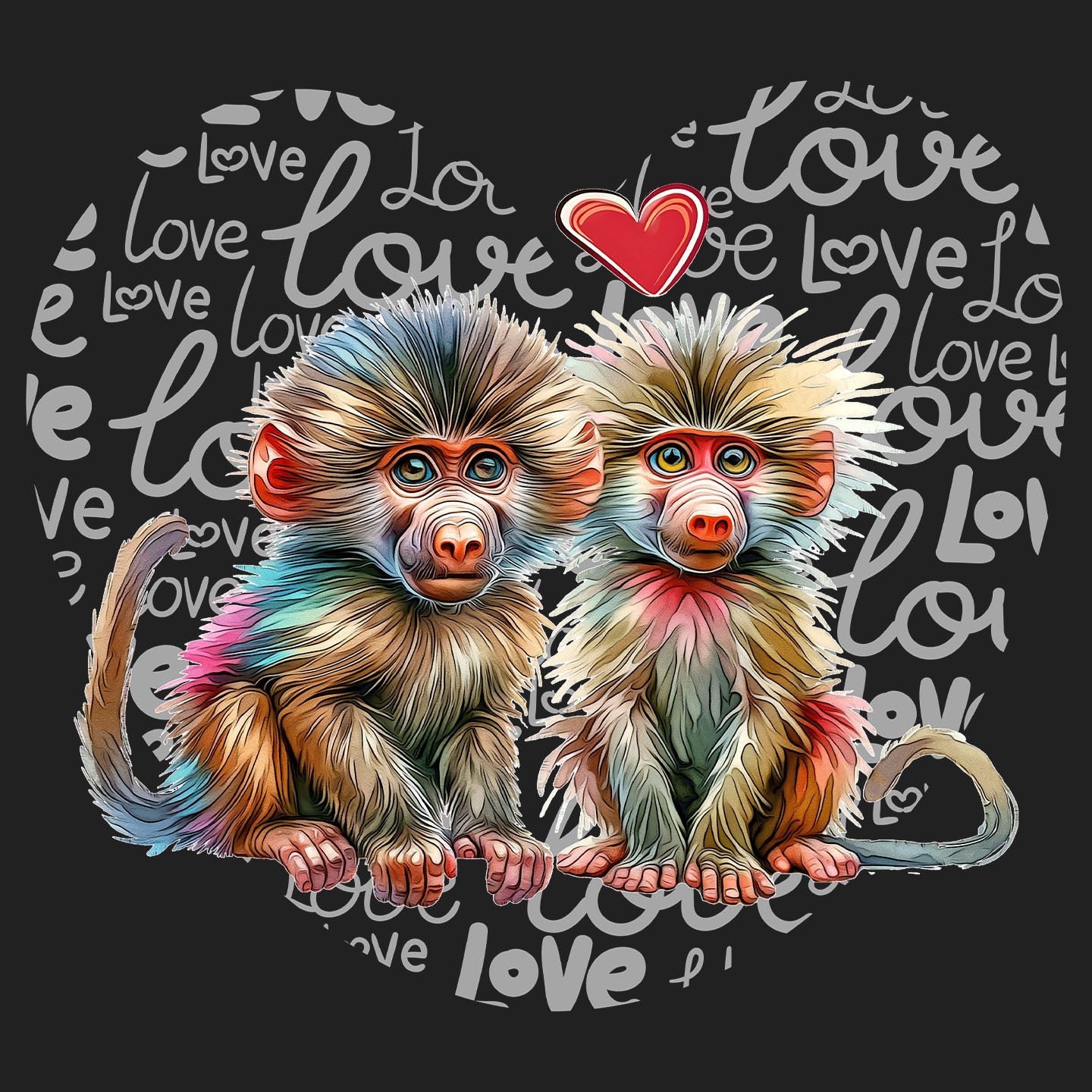 Baboon Love Heart - Women's V-Neck T-Shirt