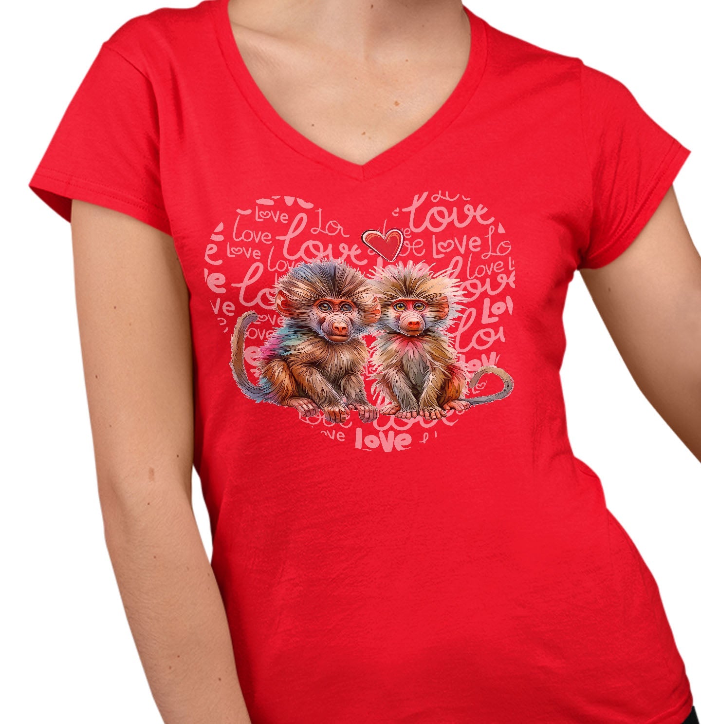 Baboon Love Heart - Women's V-Neck T-Shirt