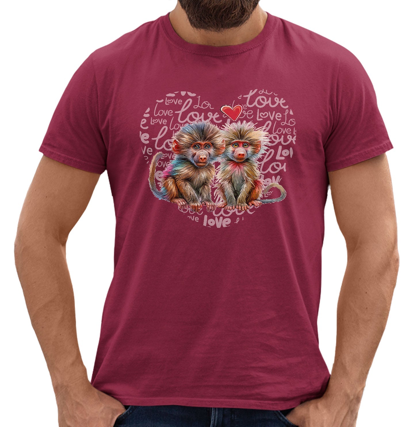 Baboon Love Heart - Adult Unisex T-Shirt