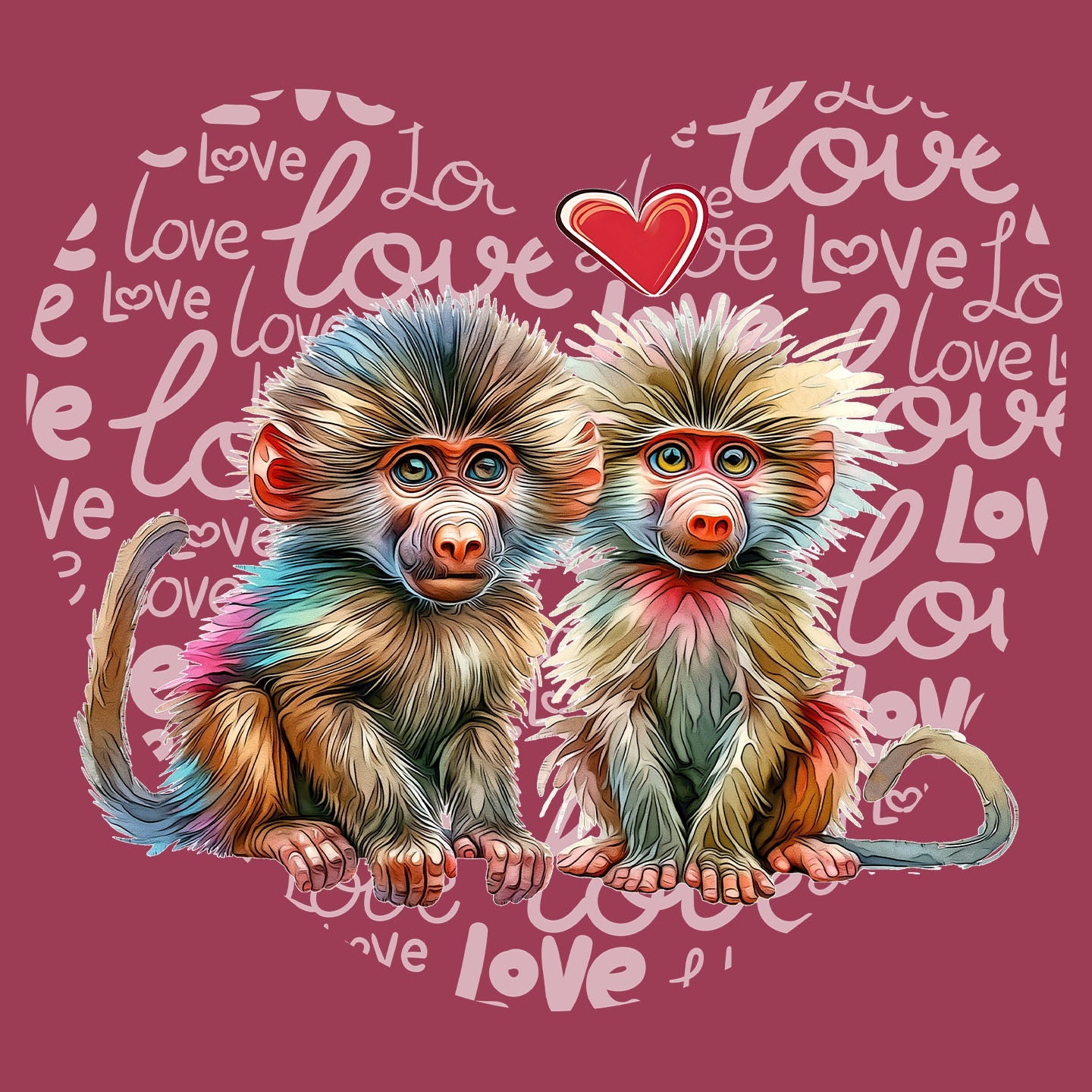Baboon Love Heart - Adult Unisex T-Shirt