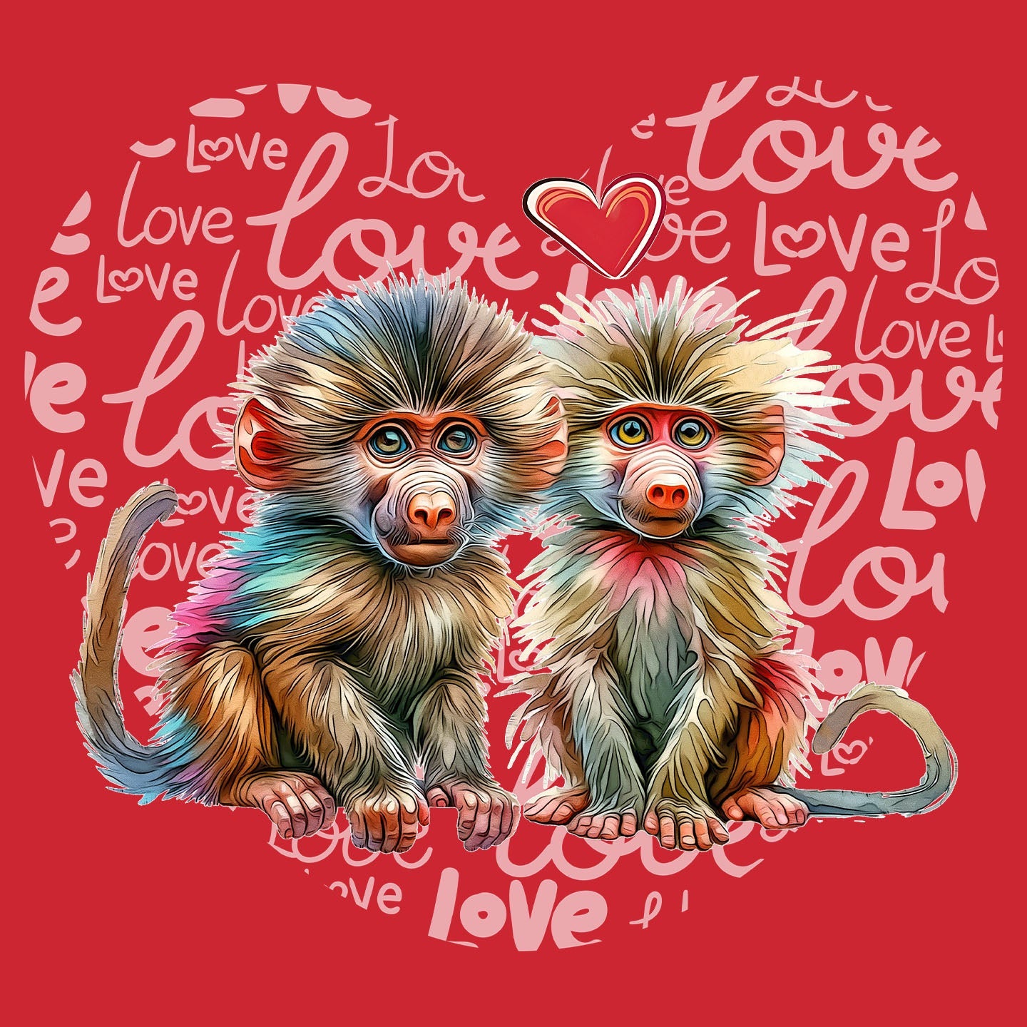Baboon Love Heart - Kids' Unisex T-Shirt