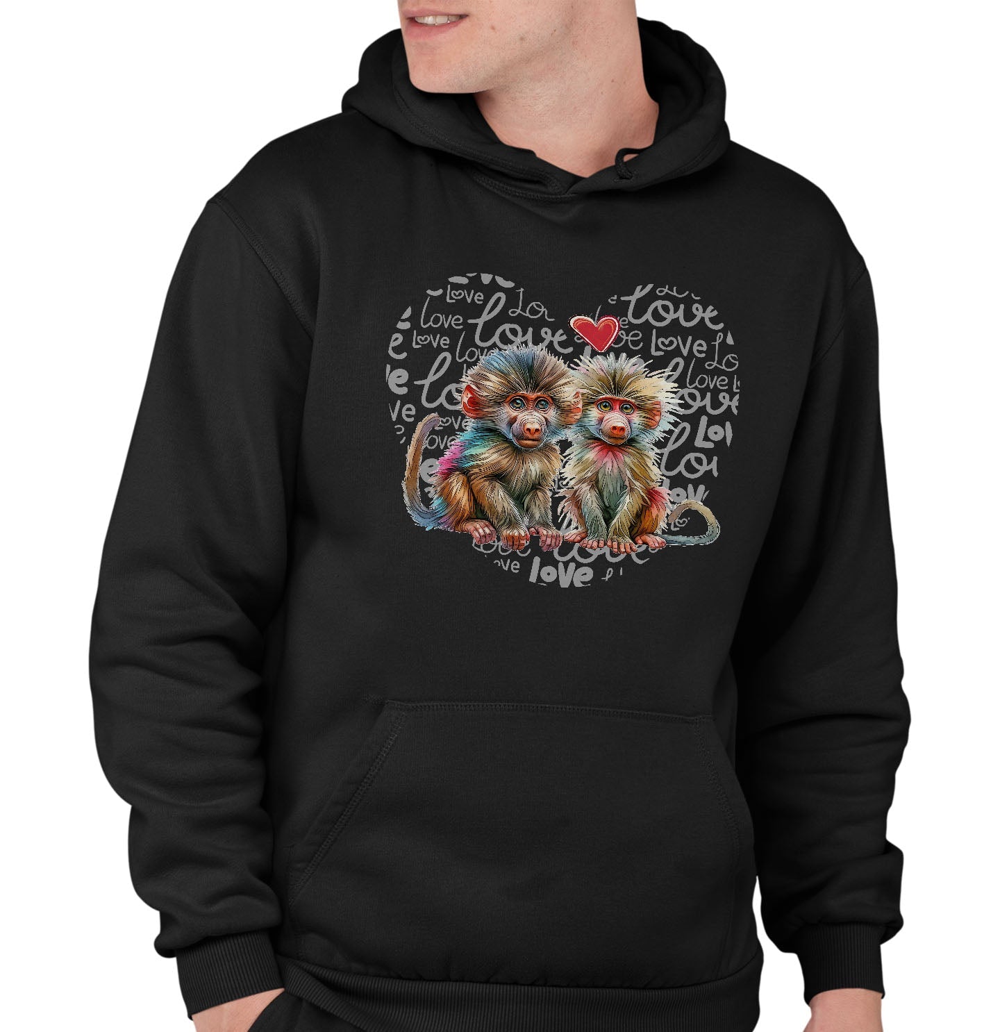 Baboon Love Heart - Adult Unisex Hoodie Sweatshirt