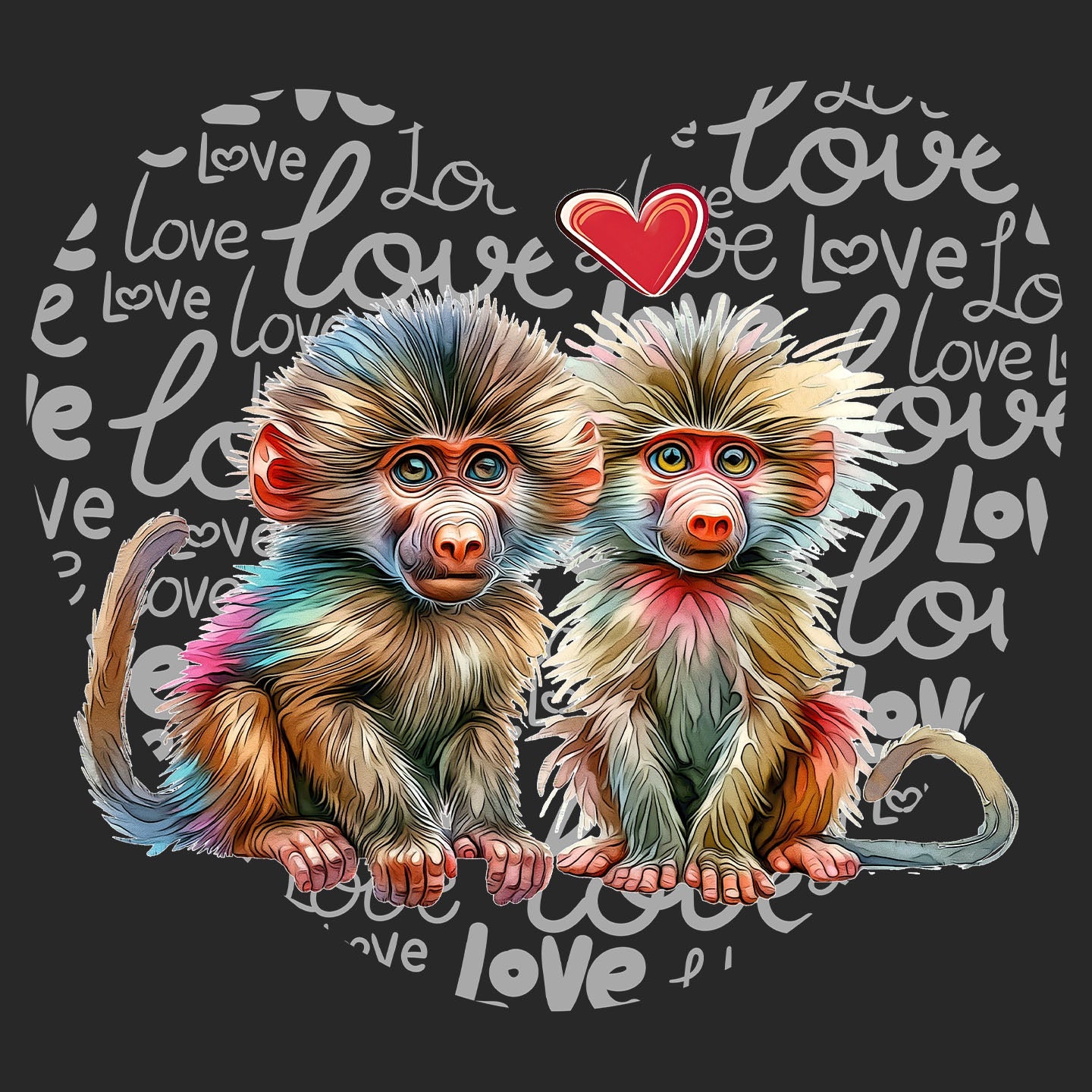 Baboon Love Heart - Adult Unisex Hoodie Sweatshirt