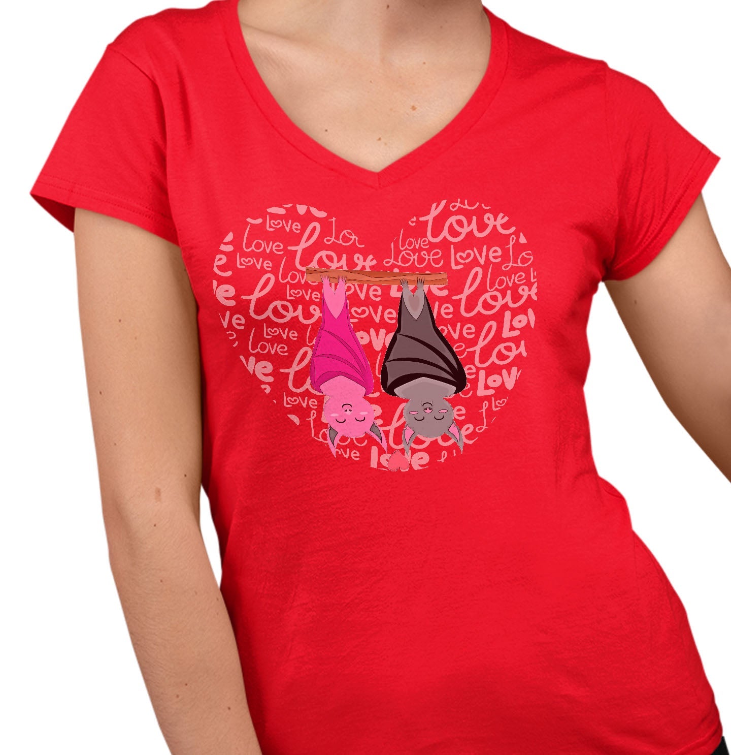 Bat Love Heart - Women's V-Neck T-Shirt