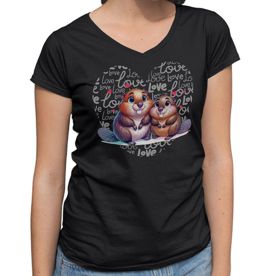 Beaver Love Heart - Women's V-Neck T-Shirt
