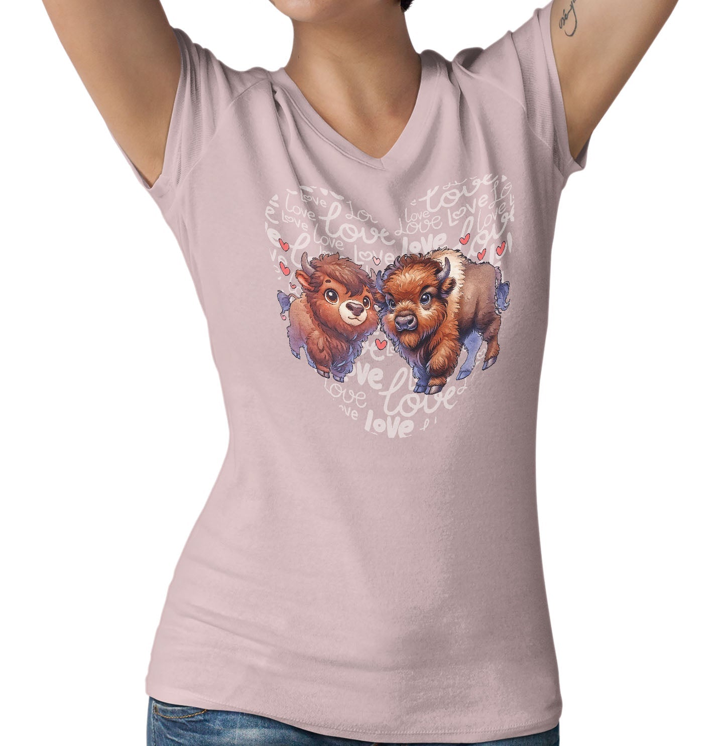 Bison Love Heart - Women's V-Neck T-Shirt