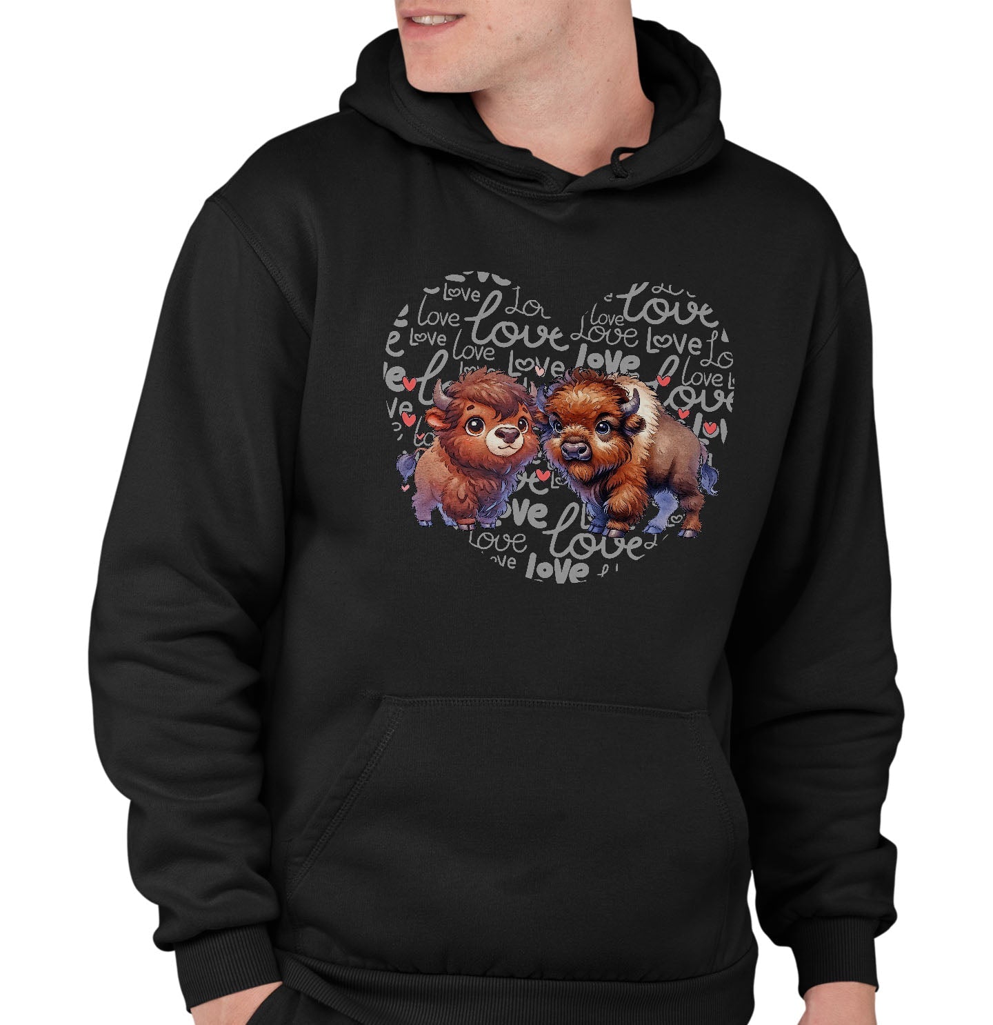 Bison Love Heart - Adult Unisex Hoodie Sweatshirt