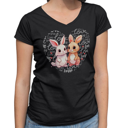 Bunny Love Heart - Women's V-Neck T-Shirt