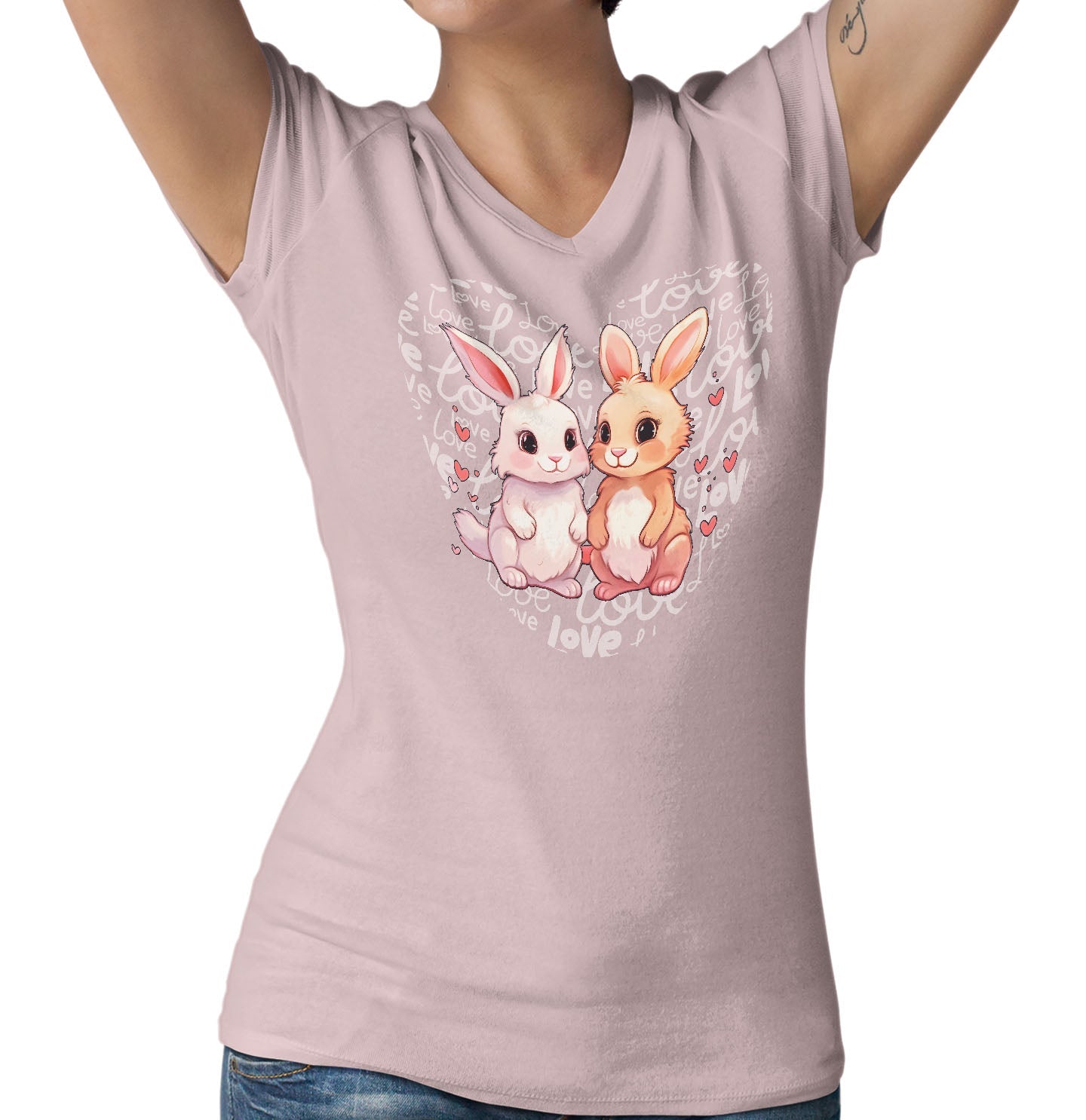 Bunny Love Heart - Women's V-Neck T-Shirt