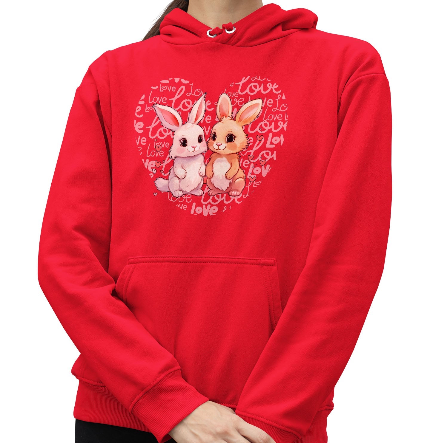 Bunny Love Heart - Adult Unisex Hoodie Sweatshirt