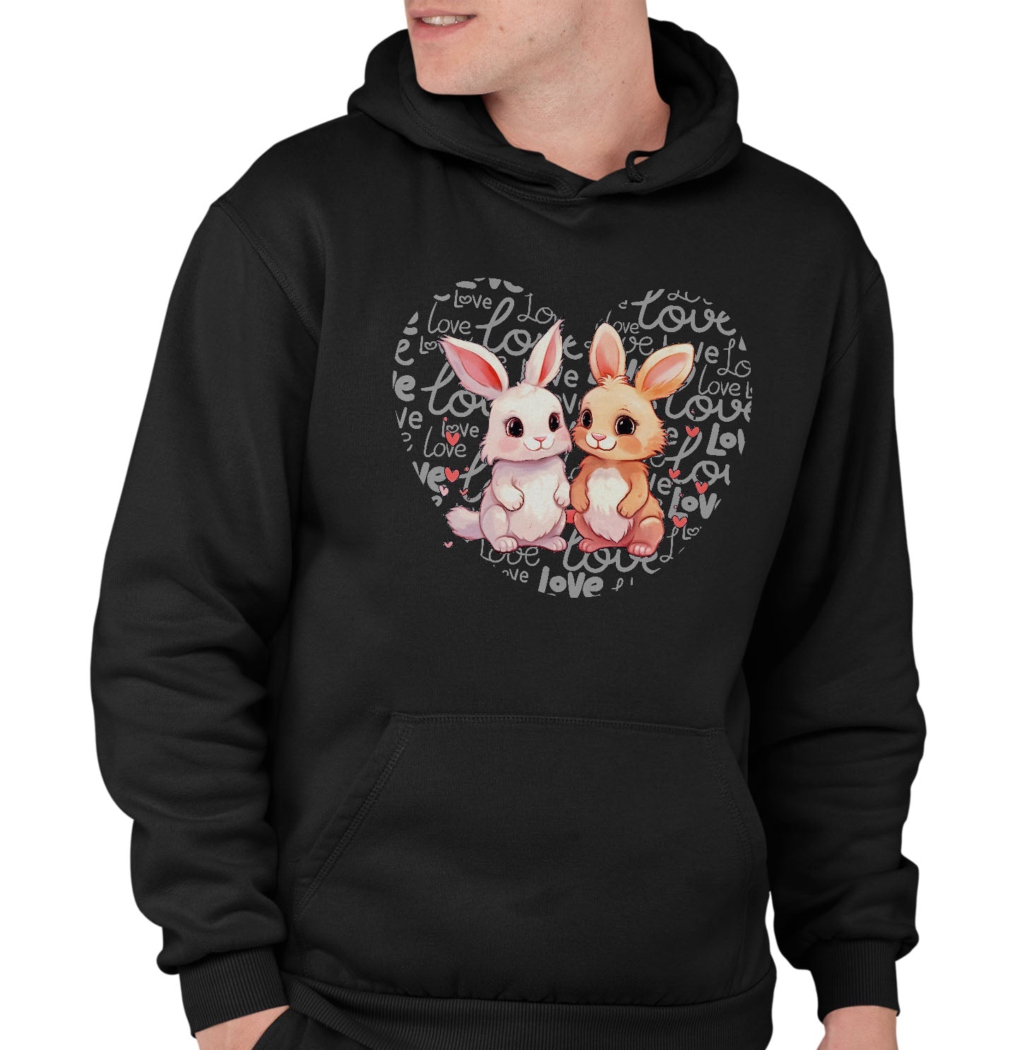 Bunny Love Heart - Adult Unisex Hoodie Sweatshirt