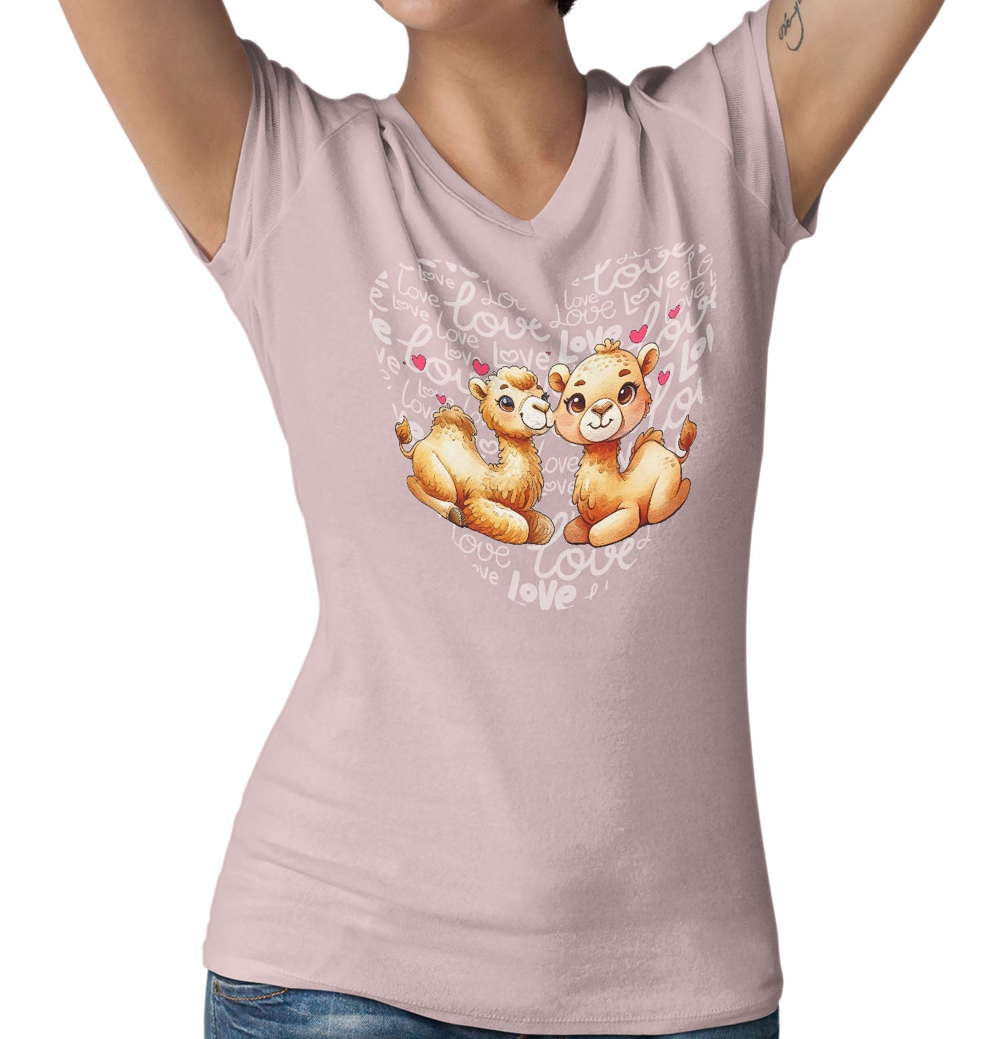 Camel Love Heart - Women's V-Neck T-Shirt
